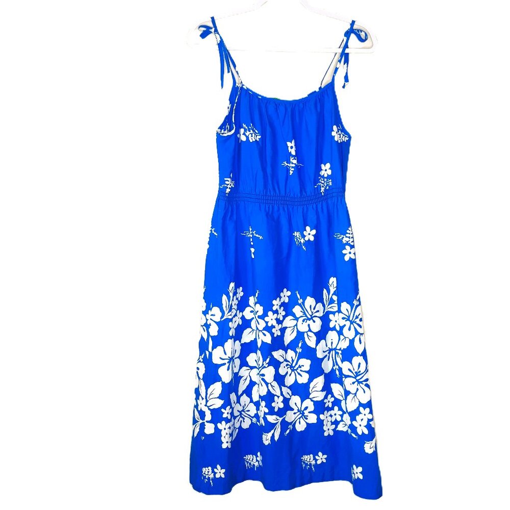 Vintage Ui-Maikai Blue Floral Hawaiian Made Midi Sundress S Tropical Vacation